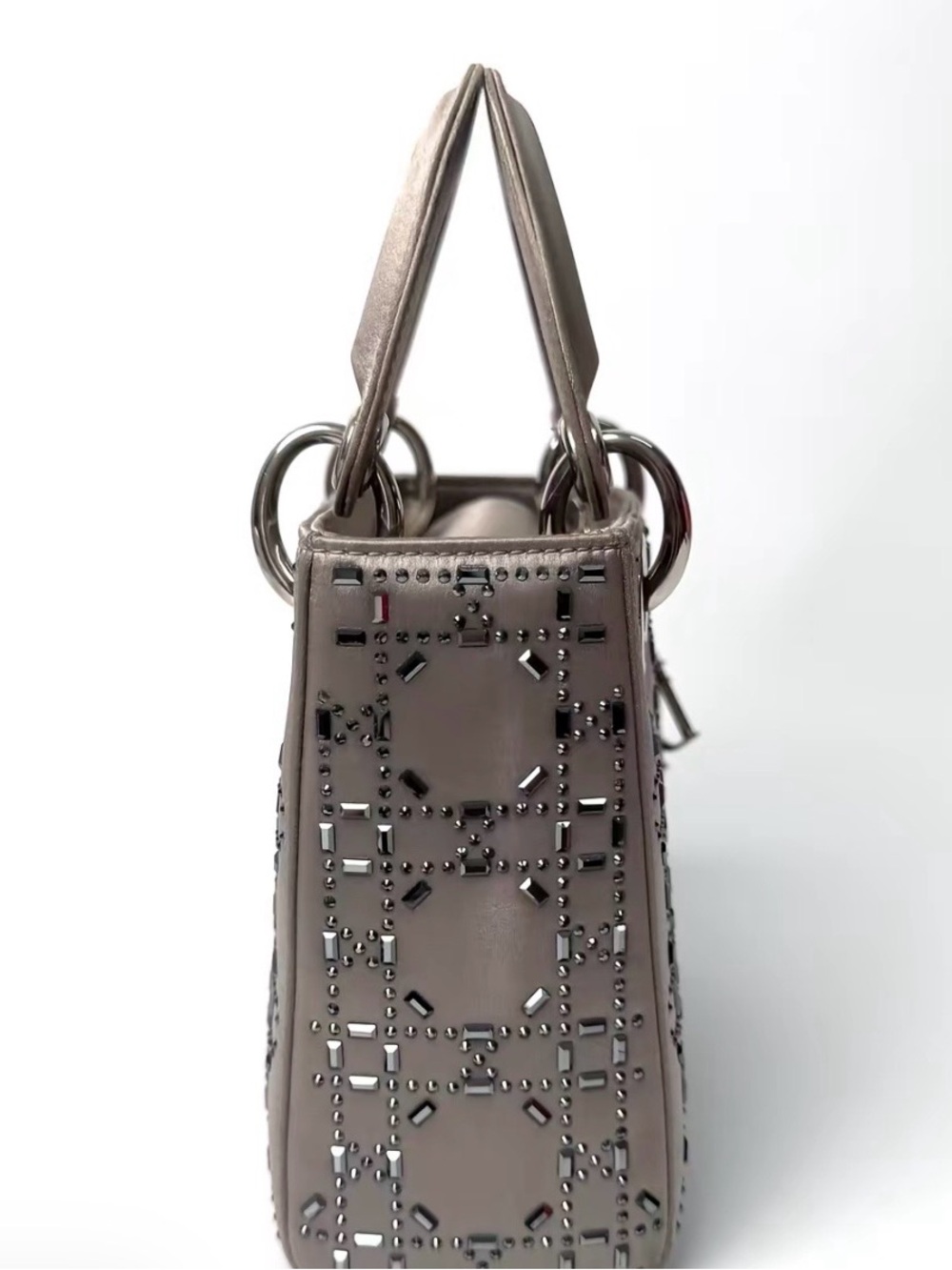 Dior Metallic Taupe Mini Lady Bag with Laser-Cut Detailing - Picture 3 of 7
